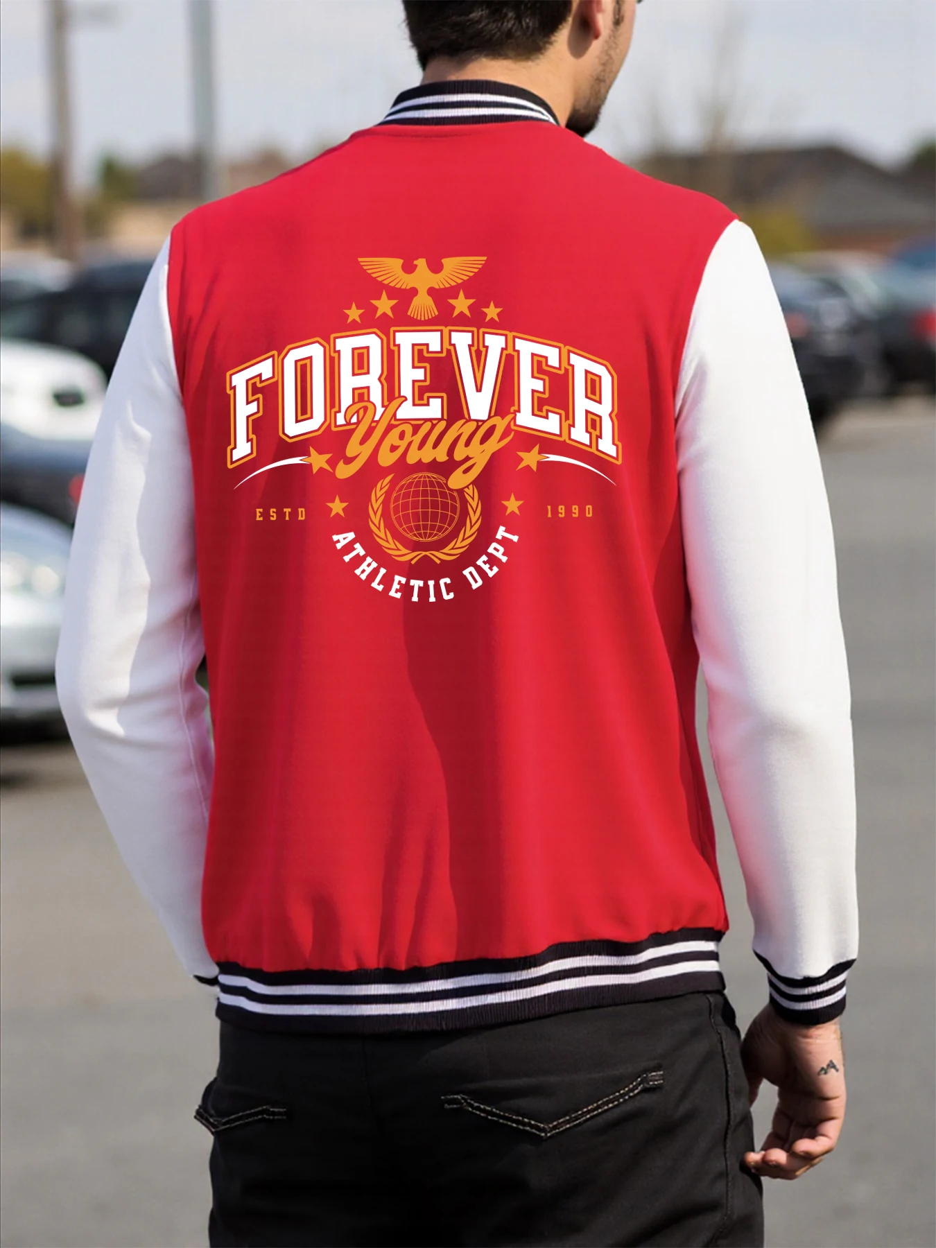 

Forever Young Athletic Dept Мужская куртка с принтом Осенний уличный пуловер Простота Повседневная уличная одежда Флисовая свободная бейсбольная майка