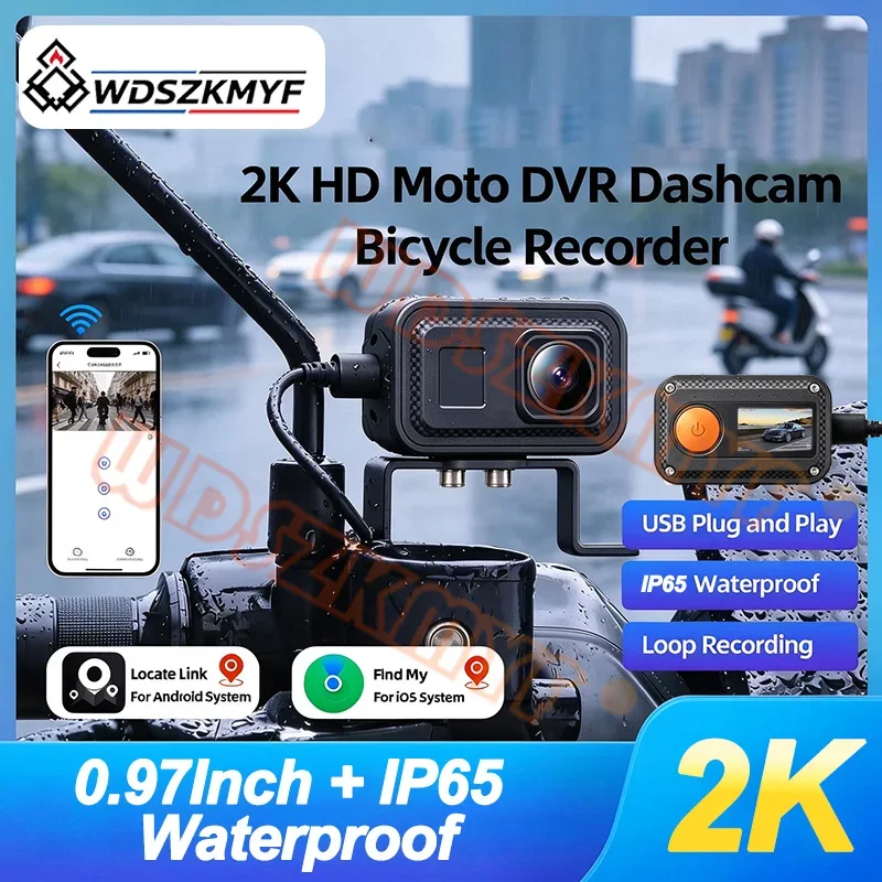 2K HD Motorcycle Driving Recorder IP65 Waterproof WiFi APP Control Outdoor Riding Dashcam Camera Video For Motorcycle Scooter