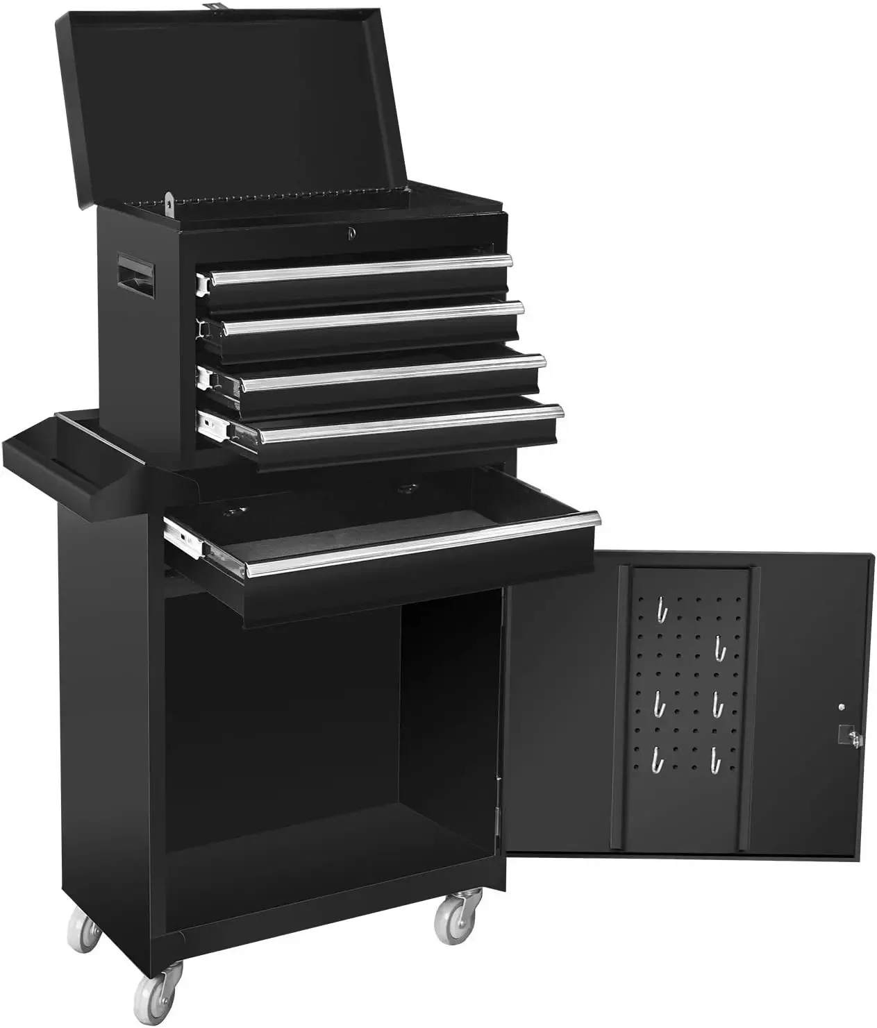 BLACK Rolling Garage Workshop Organizer: Detachable 4 Drawer Tool for Chest with Large Storage Cabinet and Adjusta