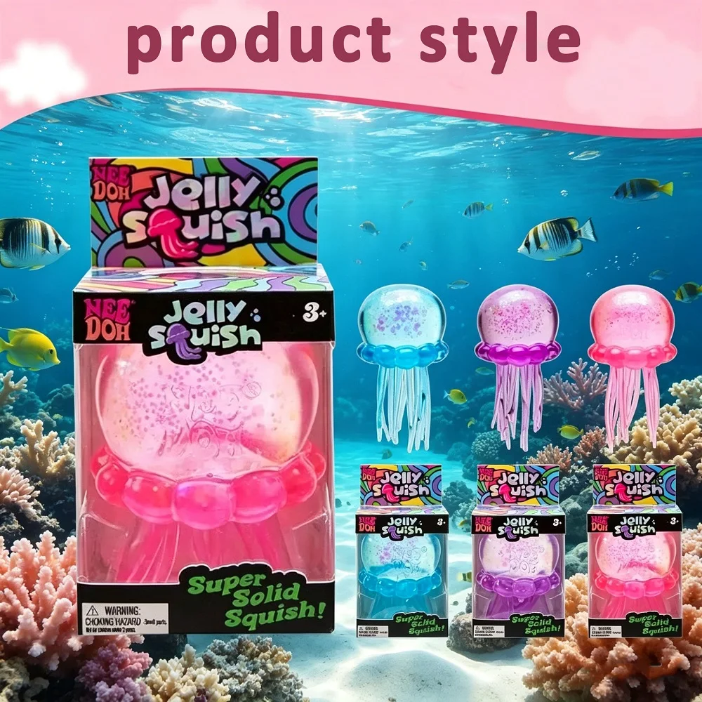 NeeDoh Jellyfish and Cube Squid Toys Soft Jelly Squeezing Stress Relieving Fidget Toys for Children and Adults Sensory NeeDoh