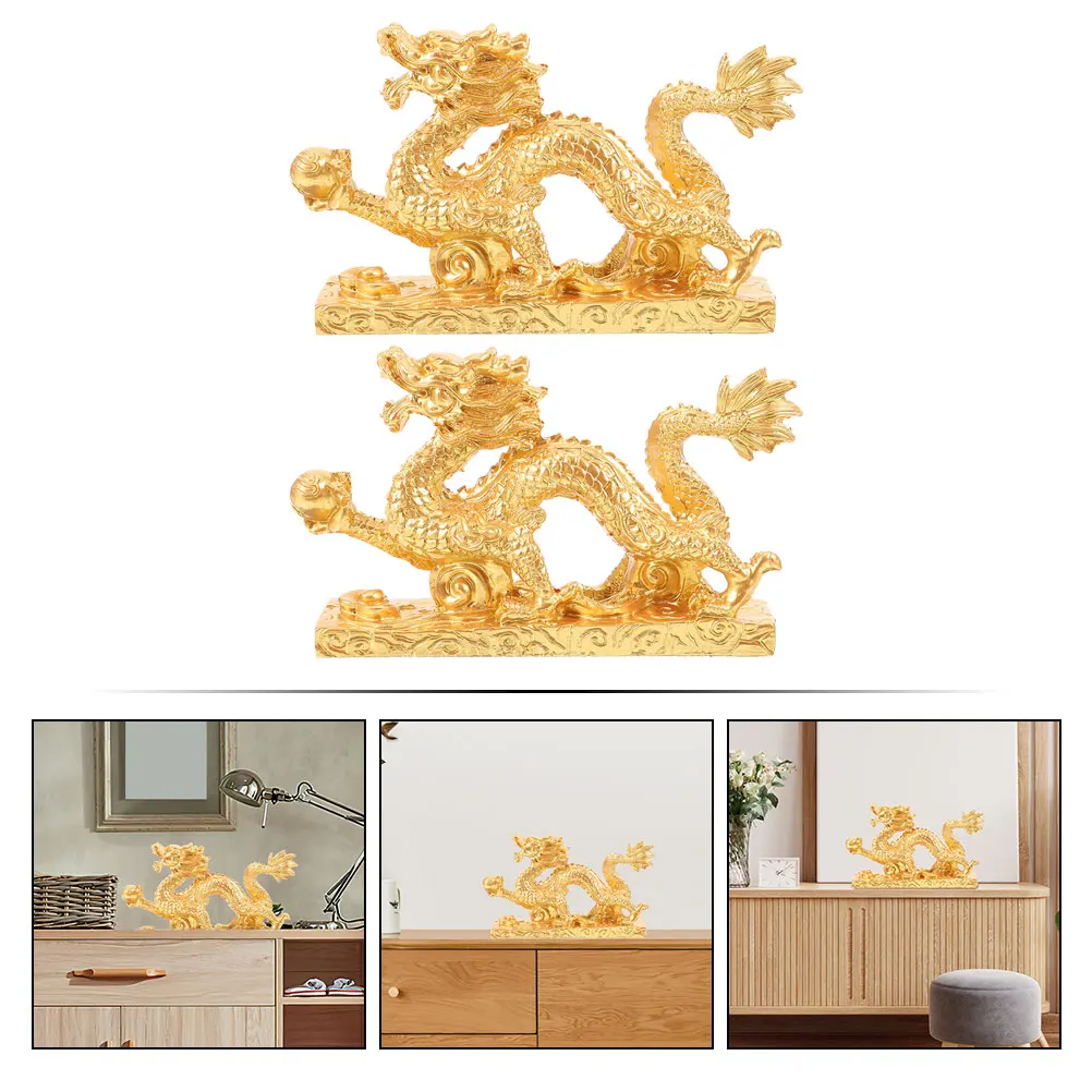 

2pcs Chinese Statue Resin Decor Desktop Cabinet Ornament Small Dragon Sculpture Indoor Home Office Decoration Dragon Statues