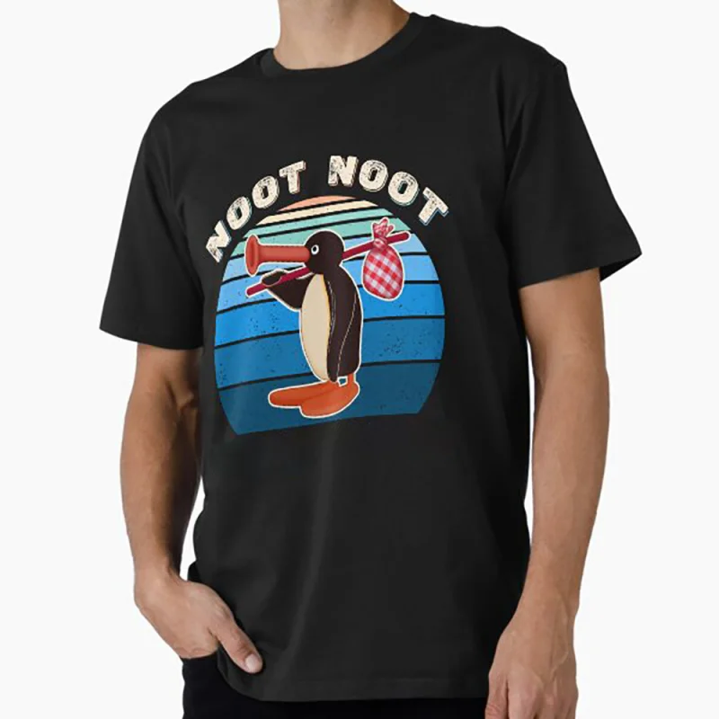

0330 Noot Noot Pingu Meme Gift t shirt for men Funny cartoon Graphic Clothes 100% cotton printed Y2K clothing Large size tee