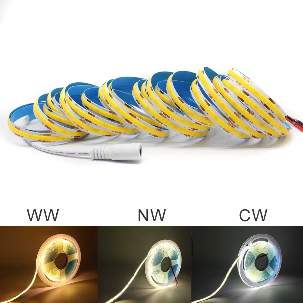 12V COB LED Strip Lights 2M 3M 5M High Density FOB Flexible Diode Tape Light Warm White Linear Dimmable 12 Volt Home Decoration