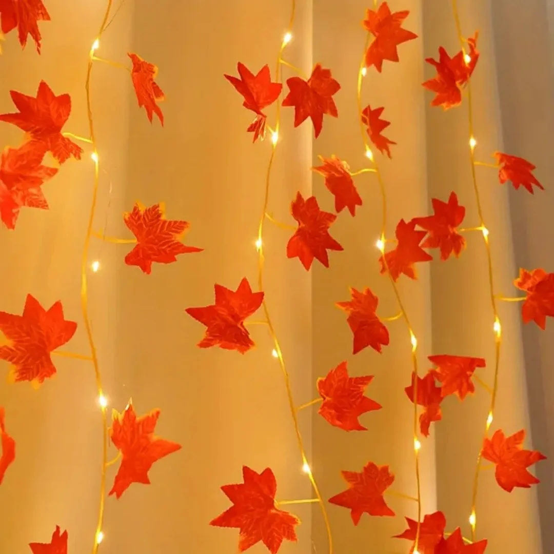 LED Maple Leaf Rattan Light String USB Copper Wire Curtain Lights For Garden Home Living Room Thanksgiving Decoration