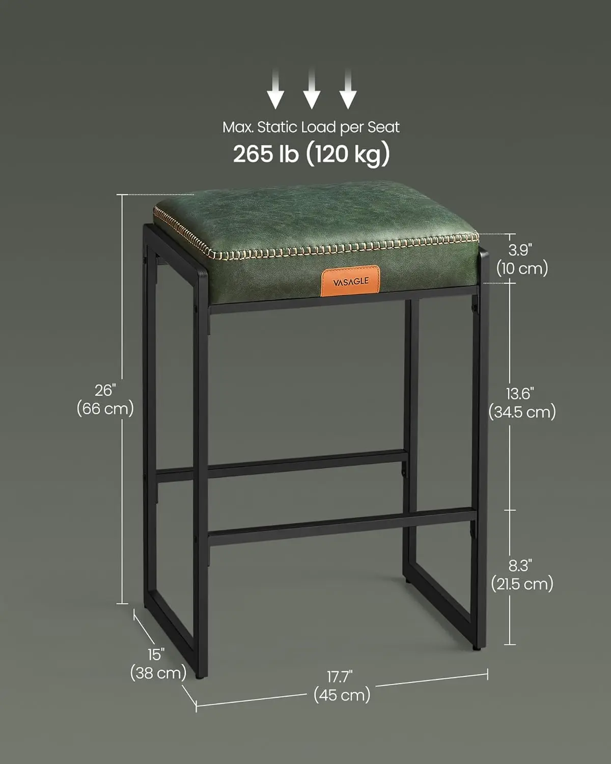 Vasagle Ekho Collection - Bar Stools Set Of 4, Counter Height Bar Stools, Synthetic Leather With Stitching, Mid-Century Modern