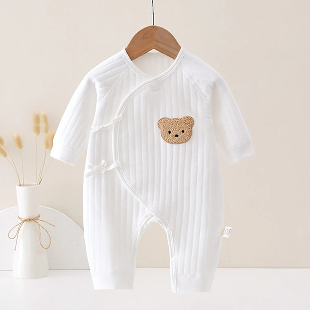 Baby Fall Winter Romper Long Sleeve Quilted Solid Color Warm Newborn Clothes 0-6 Months Unisex Baby Jumpsuit For Boy Girl