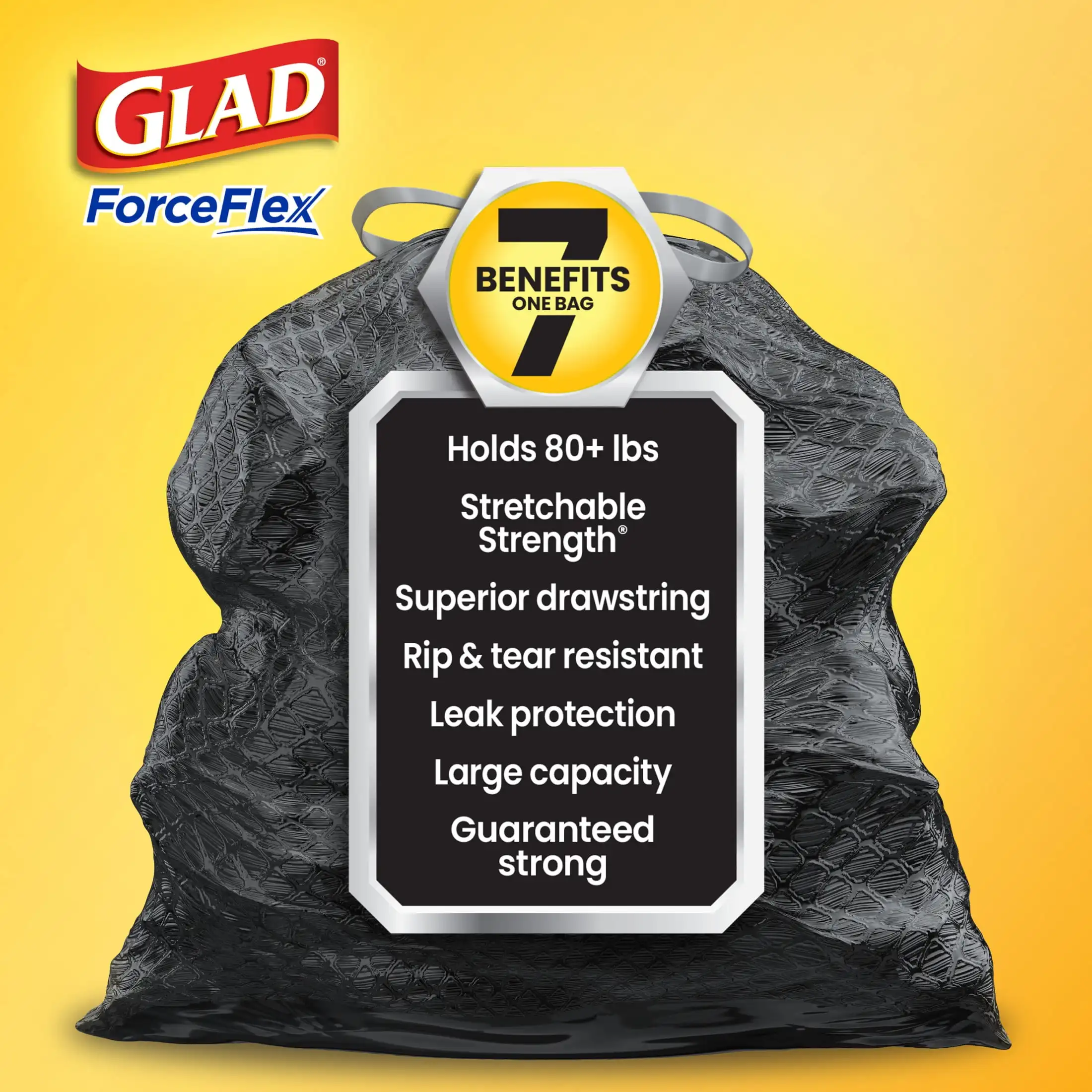 ForceFlex 30 Gallon Large Trash Bags, Unscented, 40 Bags Strong drawstring resistant to puncture leaks and tears