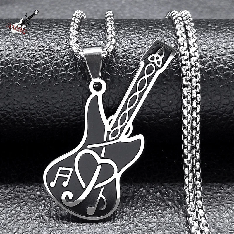 Collana con cuore per chitarra con nota musicale rock per donna/uomo Catena punk in acciaio inossidabile regalo per collare gioielli fidanzato N9603S06