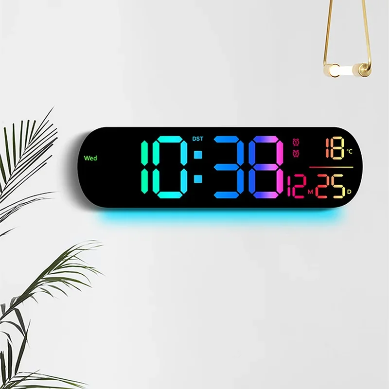 LED ساعة حائط رقمية مضيئة مع جهاز التحكم عن بعد أضواء المحيطة 14 ''الإبداعية RGB ساعة تنبيه تاريخ درجة الحرارة عرض ديكور المنزل