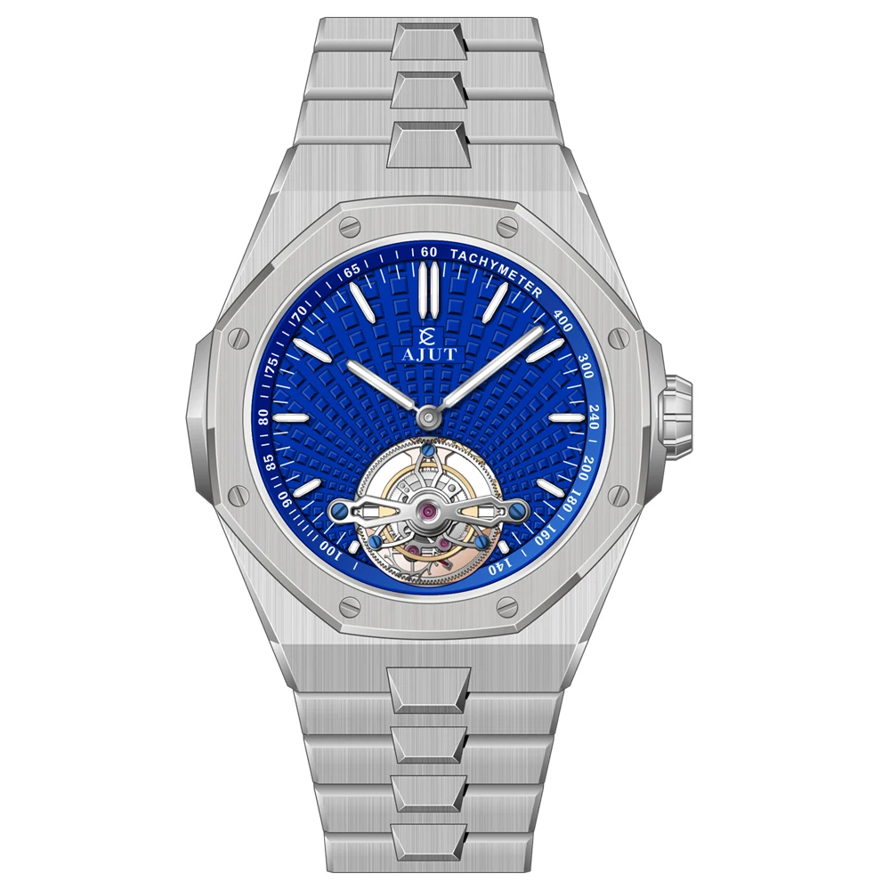 AJUT Automatic Tourbillon Mechanical Men Watch Sapphire Hydraulic Surface Bussiness Stainless Steel Watches For Man 0516