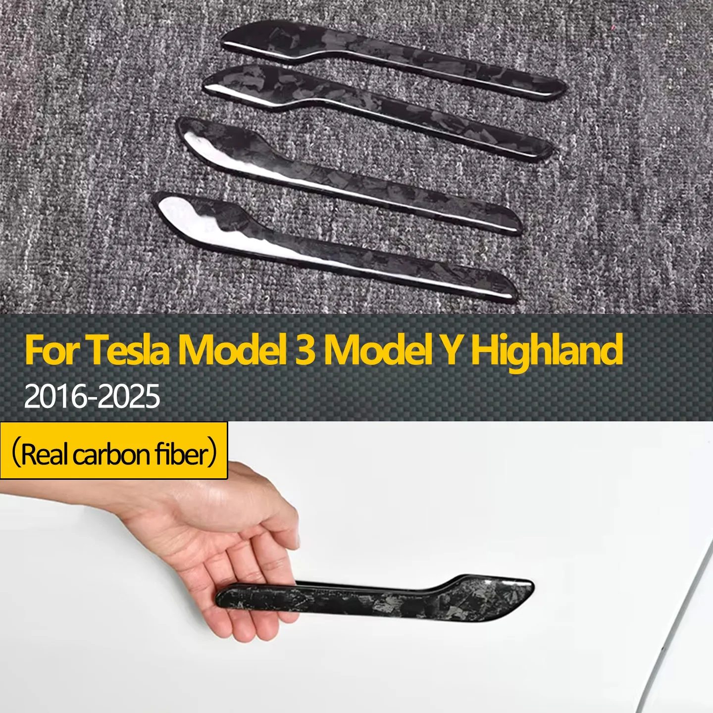 

Для Tesla 2016-2025 Model 3 Highland Model Y 4 шт. Ручка двери автомобиля из настоящего углеродного волокна, перчатка, защита от царапин, декоративная палочка