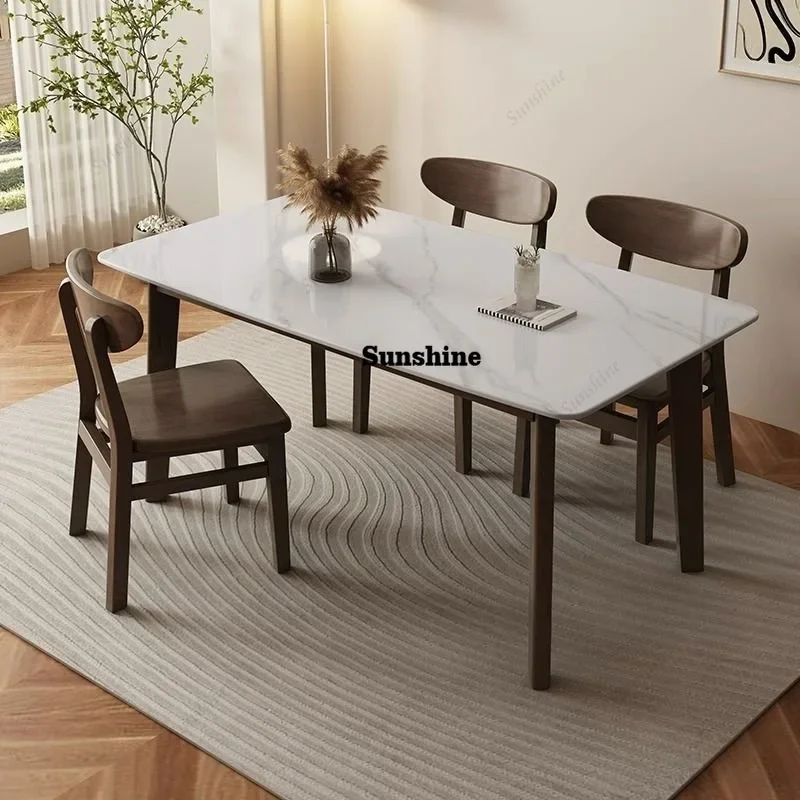

YItalian rock slab dining table modern small household all solid wood rectangular table Nordic light luxury