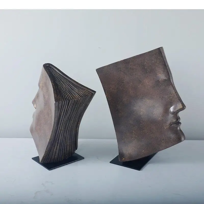 Book Face Character Statue Desk Decoration Abstract Crafts Figures Resin Sculpture Room Aesthetic Decor Ornaments
