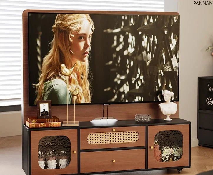 Solid wood removable TV cabinet bracket bedroom floor locker with wheel living room small home theater