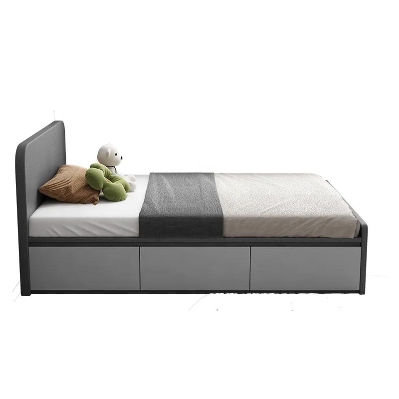 

Wholesale Price Modern Simple Style Bedroom Furniture Wooden Design Double Children Upholstered Bed with Storage Box