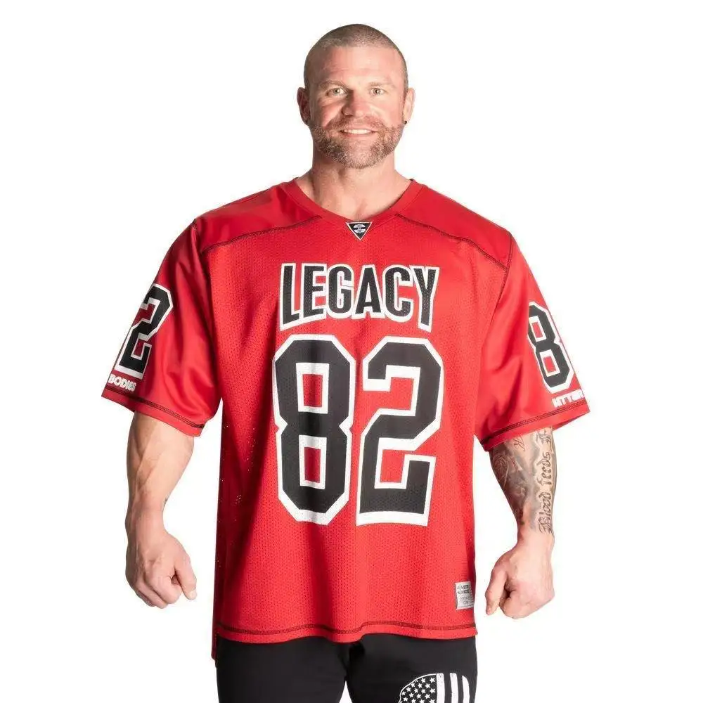 

2026 New Men's Legacy 82 Oversized Mesh Football Jersey, Red Gym Shirt for Bodybuilding, Ideal for Workouts & Streetwear Moto