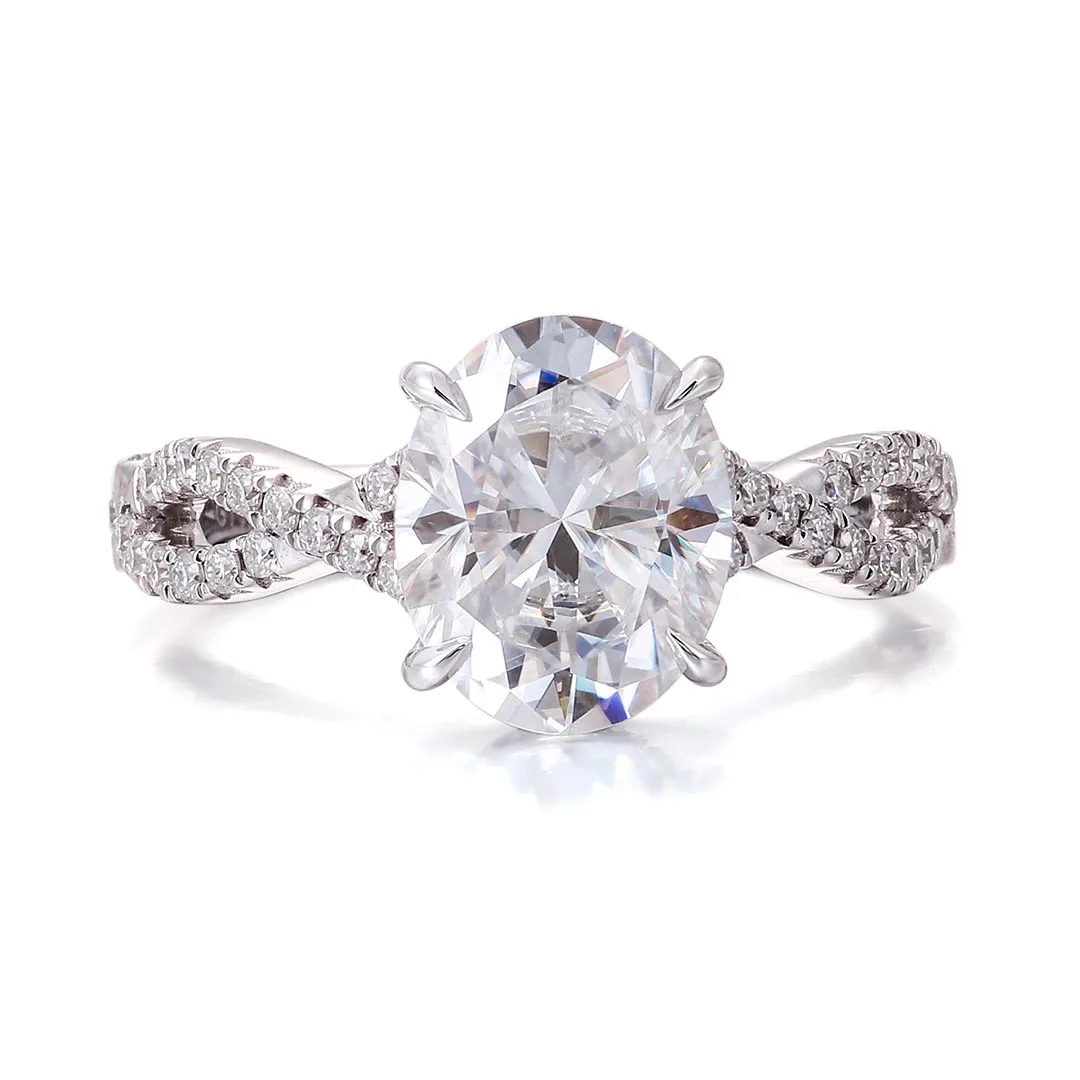 Provence 10K Moissanite Oval Cut Twisted Rings for Women Hide Halo Anniversary Ring D Color VVS 3CT Custom Jewelry