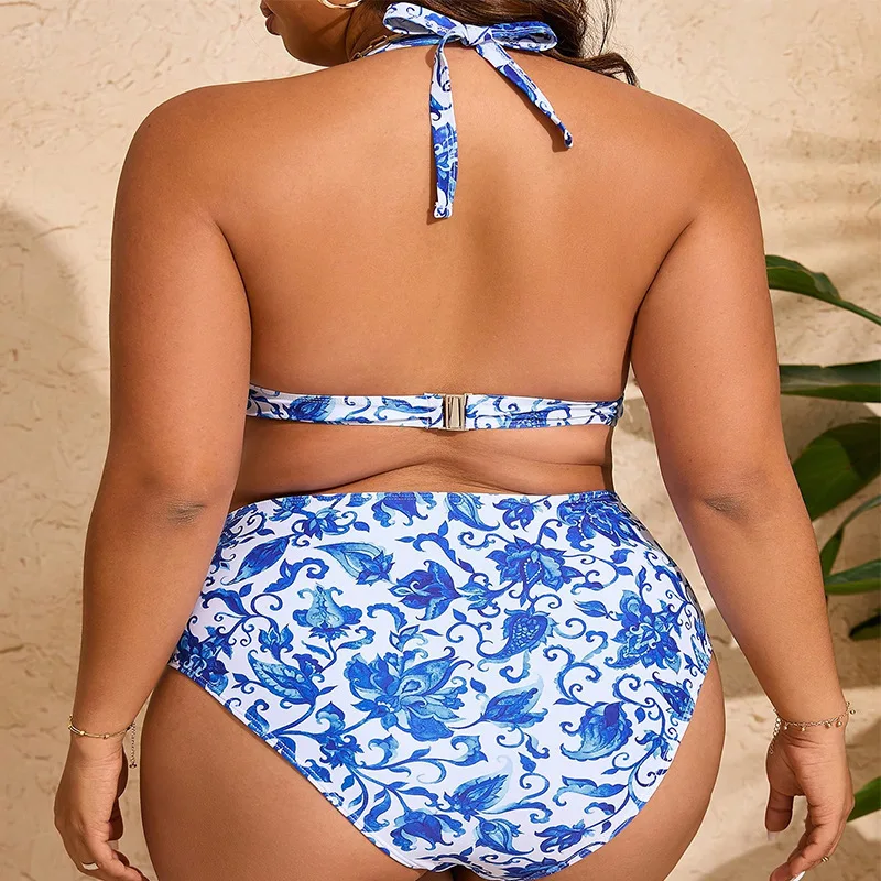 2024 Plus Size Bikini Sets For Women Fashion Printed 2 Piece Swimsuit Halter Sexy Vacation Swimwear Female Bathing Suit