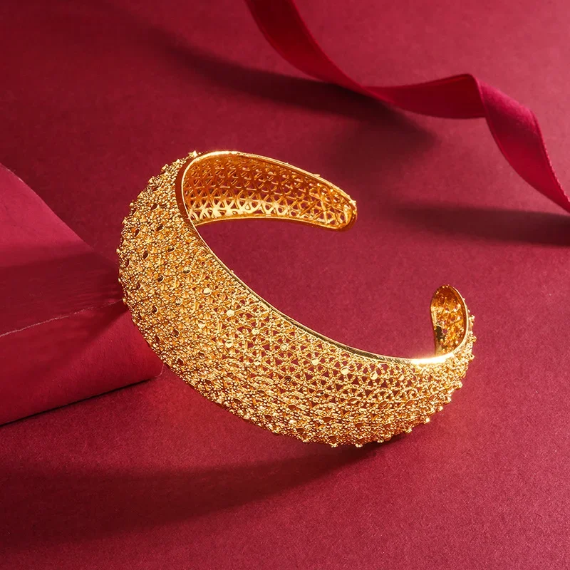 Pulsera de oro abierta para mujer, brazalete de lujo de Oriente Medio, Dubai, Moda Africana, Oriental, boda, ajustable, versión ancha