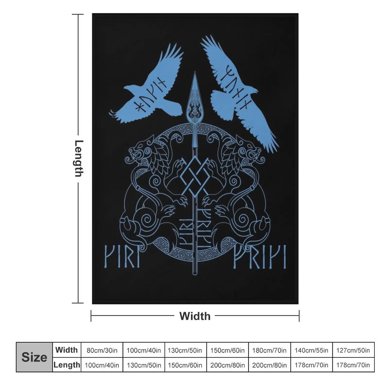 Norse Mythology Spear of Odin Gungnir Runes Geri Freki Huginn Muninn Blue Throw Blanket Blankets For Bed Blankets