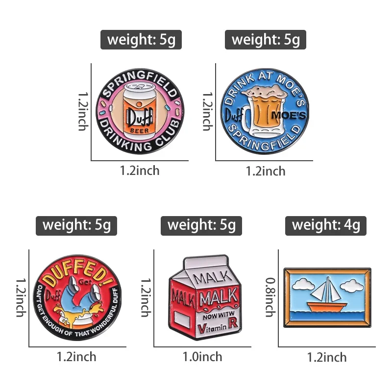 5PCS/SET Spring Field Drinking Club Enamel Pins Custom Beer Coke Milk Sailing Trip Brooches Lapel Badges Funny Jewelry Wholesale