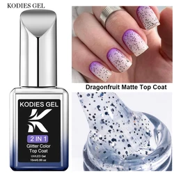 KODIES GEL Dragonfruit Matte Top Coat UV Glitter Gel Nail Polish 15ML Semi Permanent UV/LED Black Point Matt Gel Varnish Finish