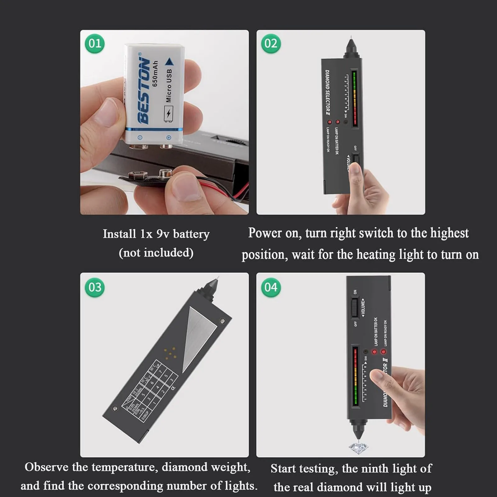 Professional Diamond Gems Testing Pen, High Accuracy Gemstone Selector Tool LED Indicator Reliable Jewelry Testing Detector