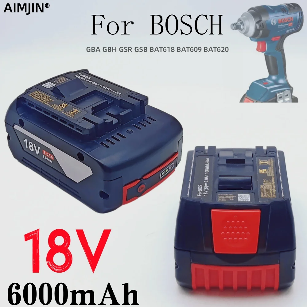 GSR BAT618 BAT610 для Bosch Professional 18V 6.0AH Замена литий-ионного аккумулятора со светодиодом