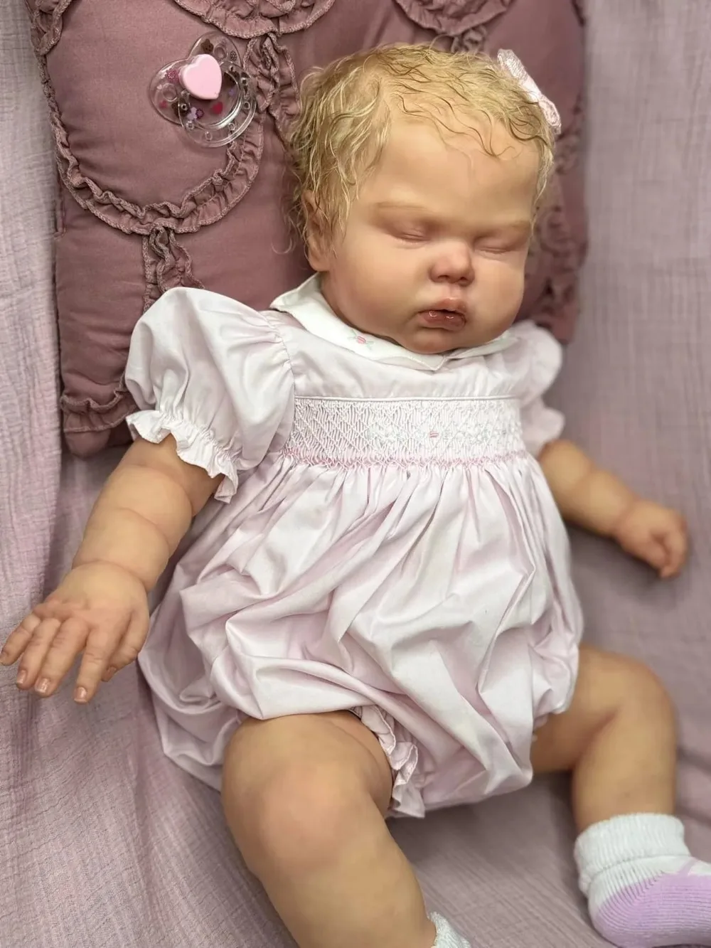 24Inch Reborn Pickle with Blonde Hair Reborn Toddler Doll Soft Cuddly Lifelike Realistic Baby Dolls 3D Painting Skin Muñeca Bebe