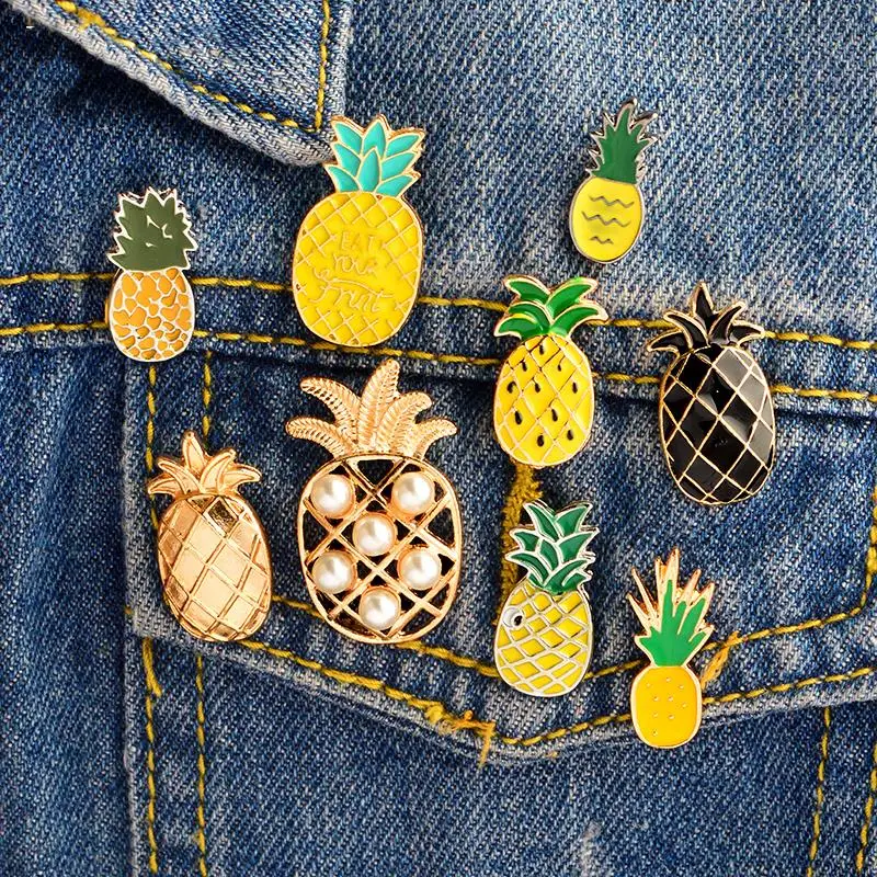 pin Custom Brooches Yellow black pineapple Eat fruit Denim shirt Lapel Pin Coat badge Fashion Jewelry Cartoon Pineapple Enamel