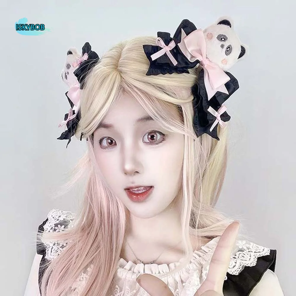 

1 Pair Y2K Lolita Hair Clips Cartoon Animal Gothic Style Satin Bow Hairpins Dopamine Color Handmade Lolita Girls Barrettes