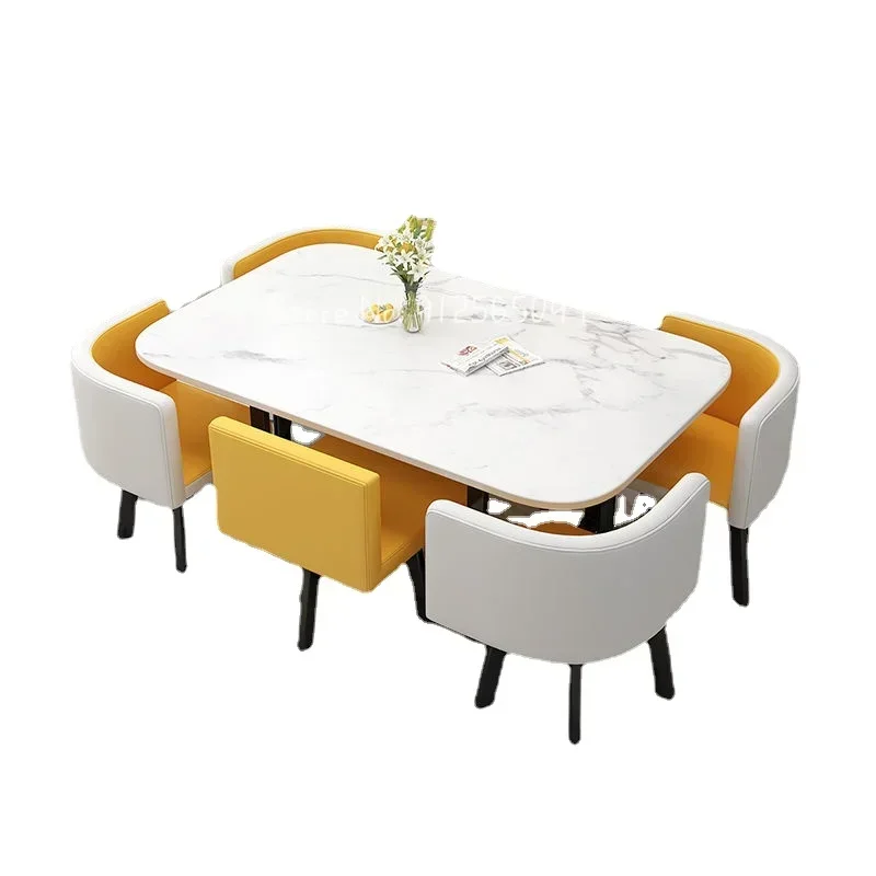 Rectangular office meeting negotiation reception leisure commercial lounge area household dining table combination for 6 people