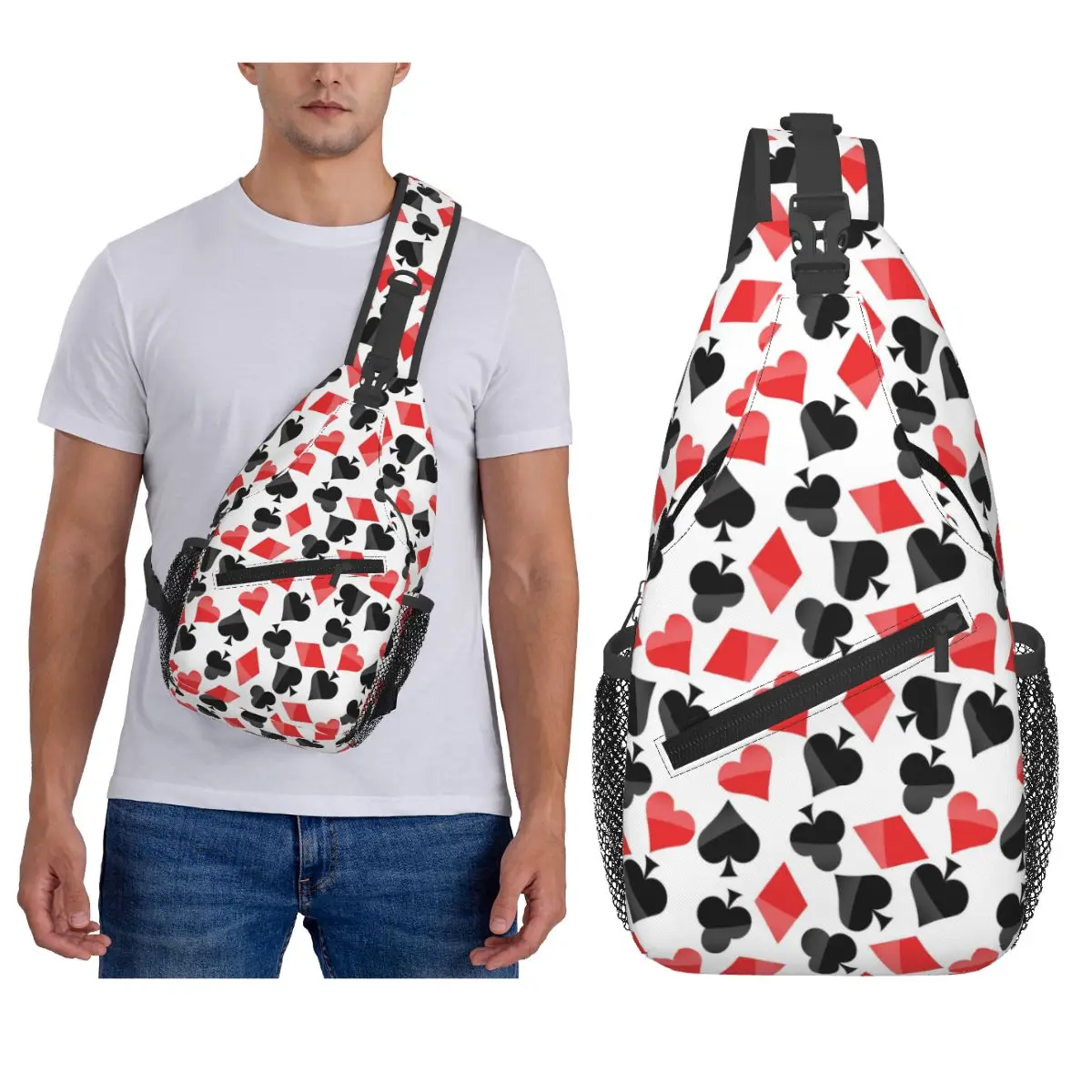 Playing-card Symbols Chest Bag Men Sling Crossbody Backpack Chest Bag Travel Hiking Daypack Shoulder Bag