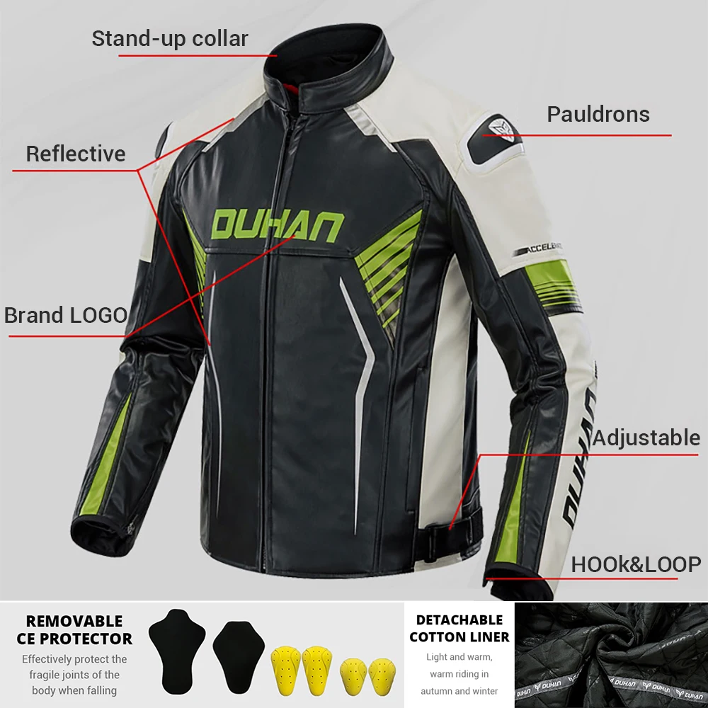 DUHAN-Veste de moto imperméable pour homme, coupe-vent, veste de cyclisme de motocross, protection de moto, poignées amovibles, chaud, hiver