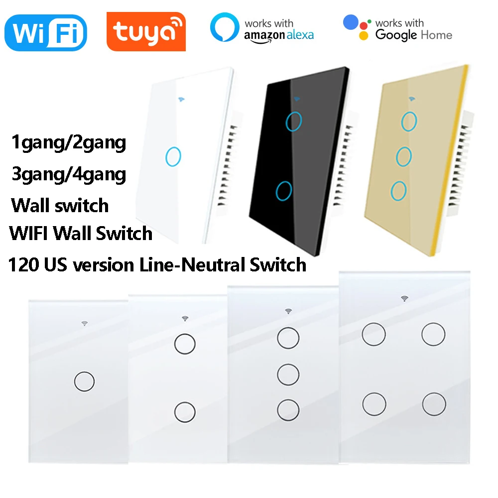 

Умный сенсорный Wi-Fi выключатель Tuya (1/2/3/4 клавиши), управление через приложение, таймер, совместимость с Alexa и Google Home