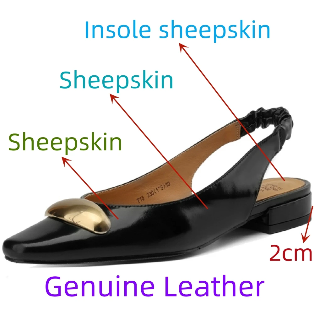 【JOCHEBED HU】Women Genuine Leather Square toe slingback commuter shoes office girls commuter toe sandals fashionable Versatile