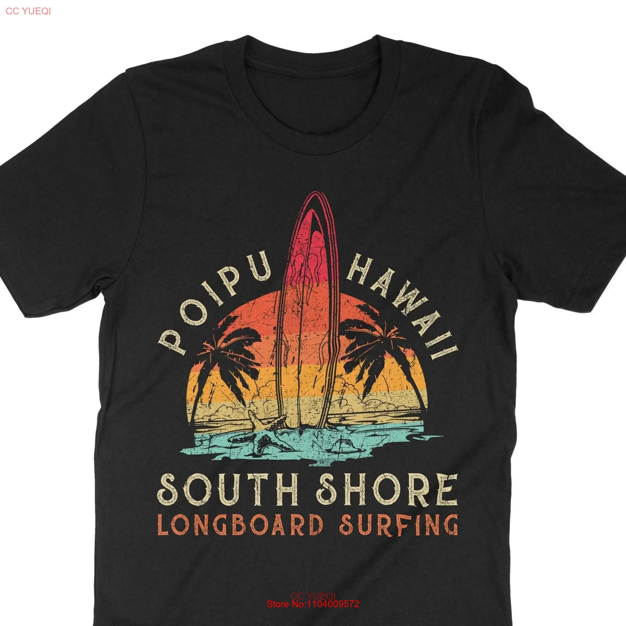 Poipu Hawaii South Shore Longboard Surfing T Shirt Beach SunseT Vacay long or short sleeves