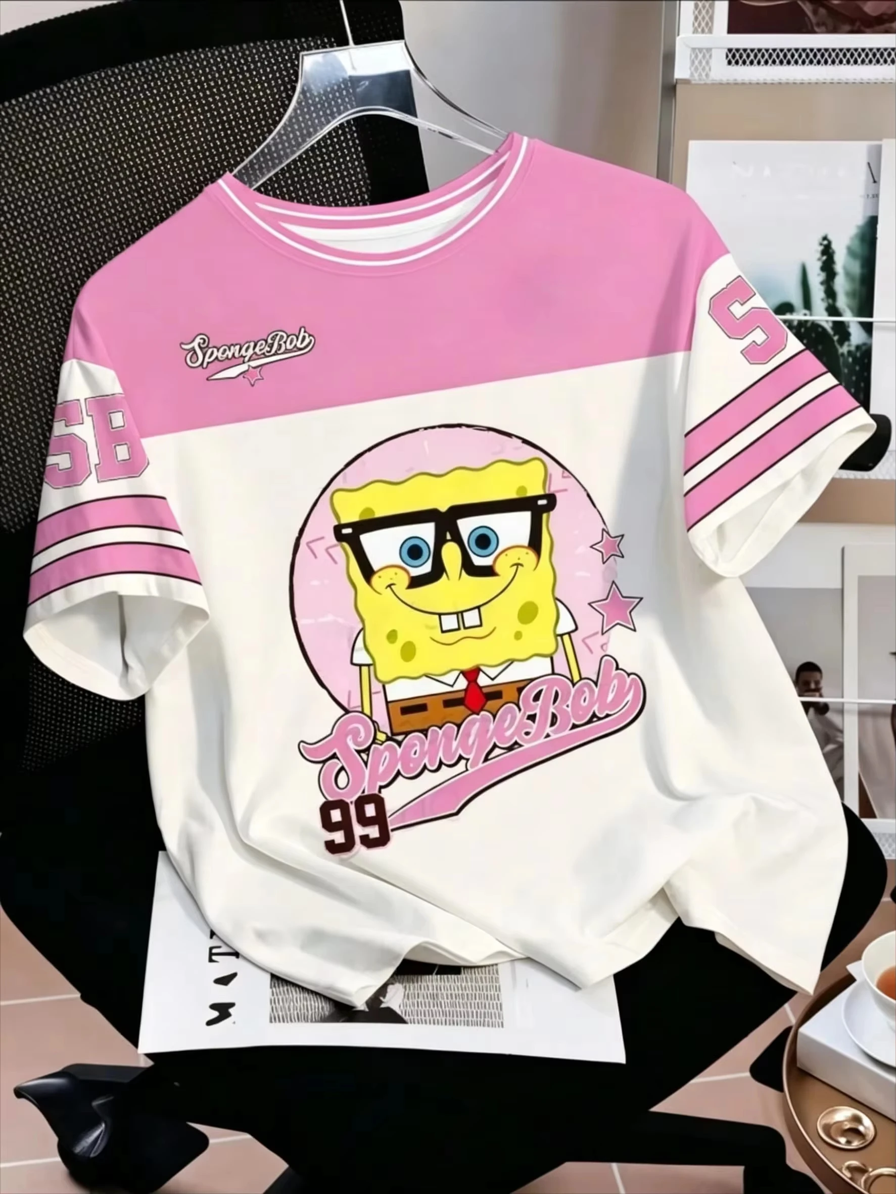 2026 Classic Animation SpongeBob SquarePants American Street Jersey Summer T-shirt, Extra Large Size, Family Matching