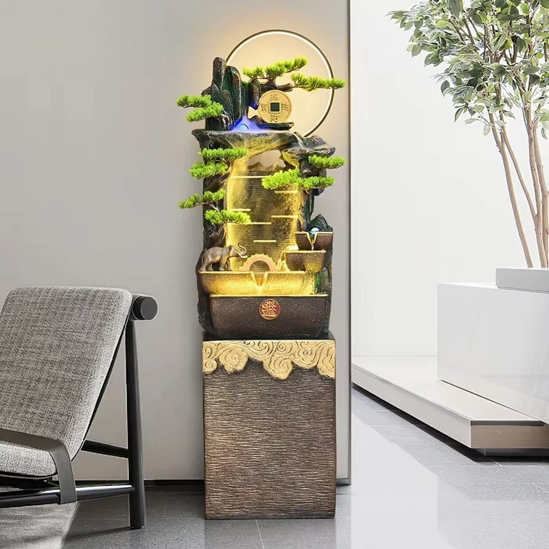 Fontana cinese per roccioso a parete con tenda d'acqua, acqua circolante paesaggistica, soggiorno per ufficio, decorativo dal pavimento al soffitto