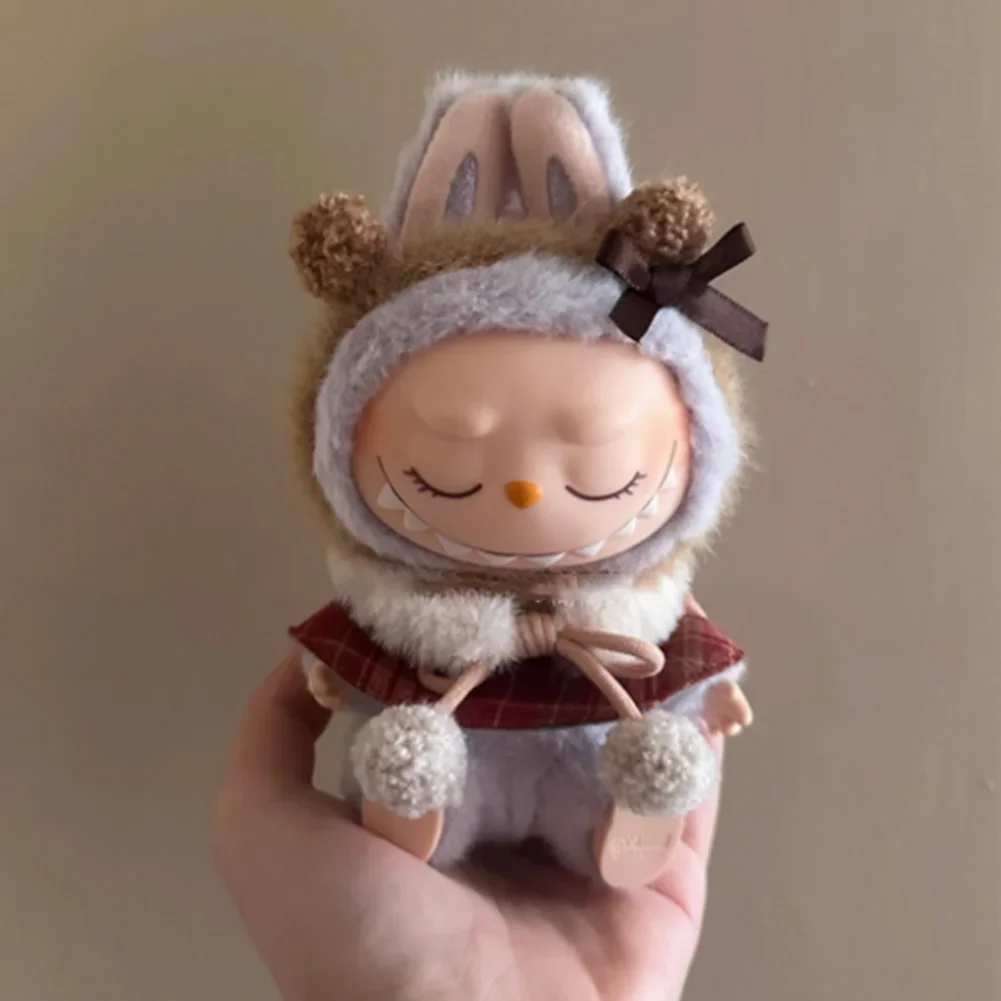 17cm Labubu Doll Clothes Macaron Sitting Party Christmas Checkered Plush Cloak Clothes Labubu V2 Clothes Christmas Costumes