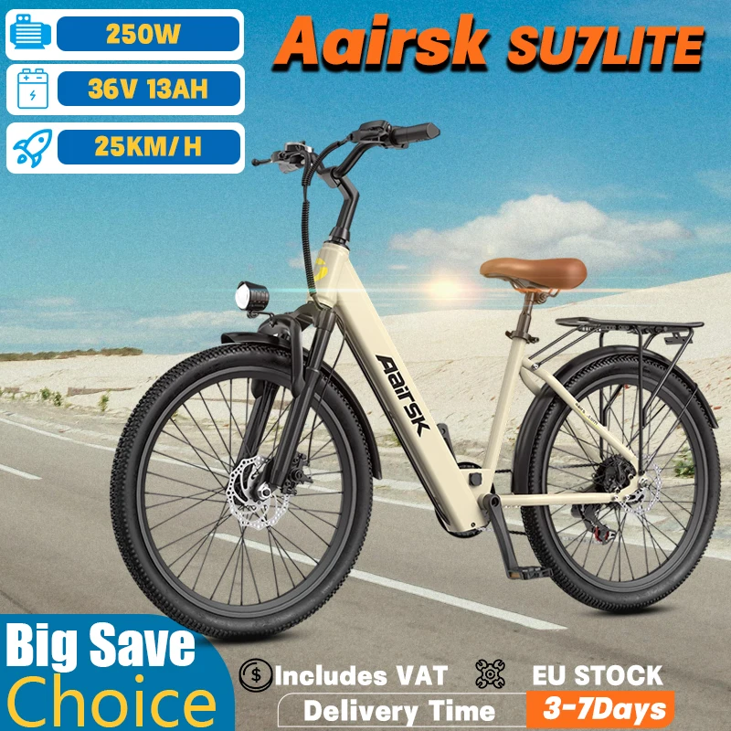 Bicicletta elettrica Aairsk per adulti, con pneumatici da 24 pollici, motore brushless da 250 W, batteria da 36 V e 13 Ah, ideale per viaggi all’aperto e per l’uso quotidiano, bicicletta elettrica da