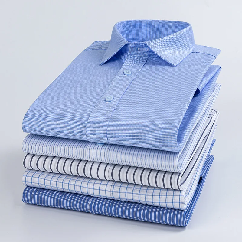 Men's Long Sleeve Slim Fit  Pure Cotton DP  Non-ironing Anti-wrinkle High-end Business Men's Dress Men's Cotton Striped Shirt