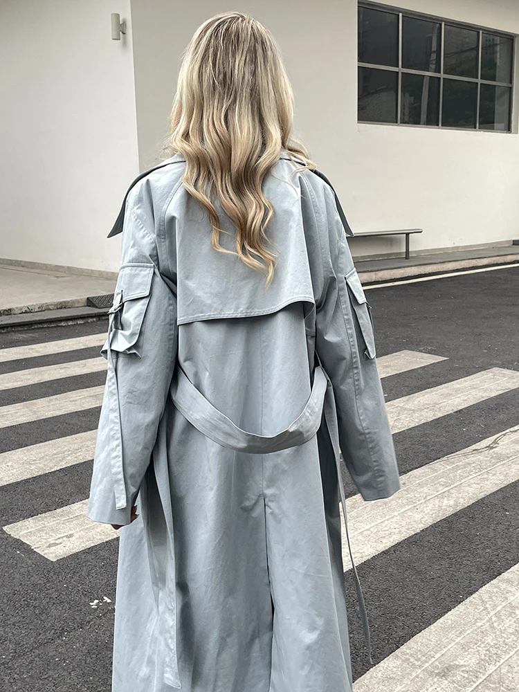 2024 Spring Autumn New Designer Korea Women\'s windbreaker Maxi Long Trench Coat Cotton Outerwear