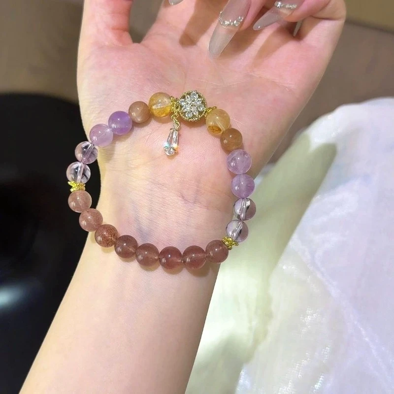 

Strawberry Crystal Amethyst Yellow Gum Flower Sunstone Bracelet Loose Stone Beads for Jewelry Making DIY Bracelet Gift