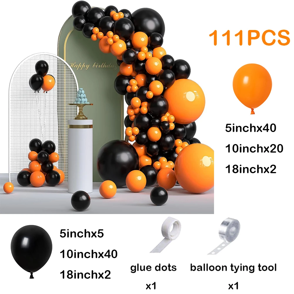 111Pcs Halloween Balloon Arch Kit Decor Orange Black Latex Balloons Garland Set Halloween Birthday Celebration Party Decorations