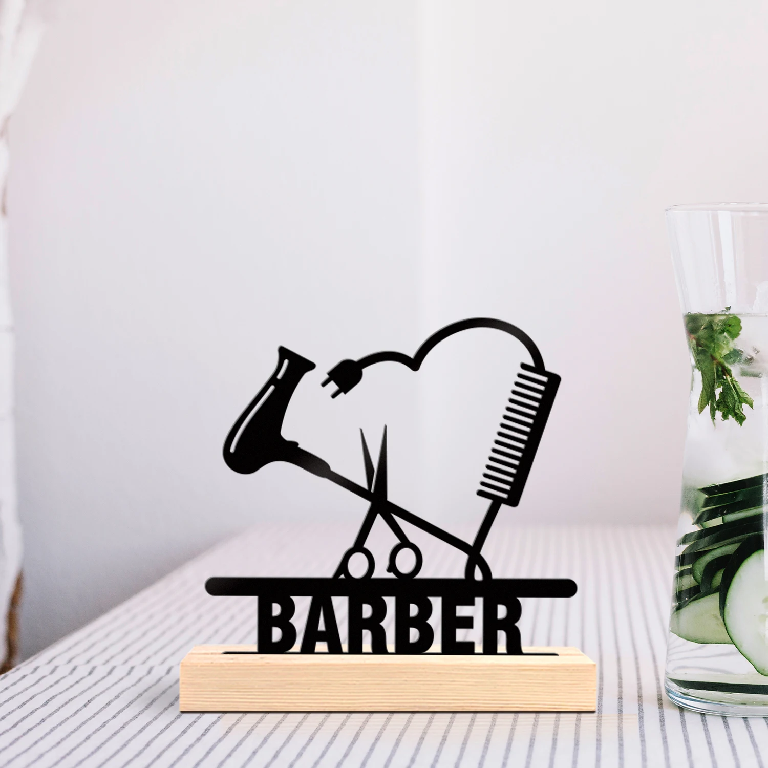 1pc Customized Minimalist Metal Ornaments Custom Name With Wooden Base Suitable for Fireplaces,Study Rooms,and Offices