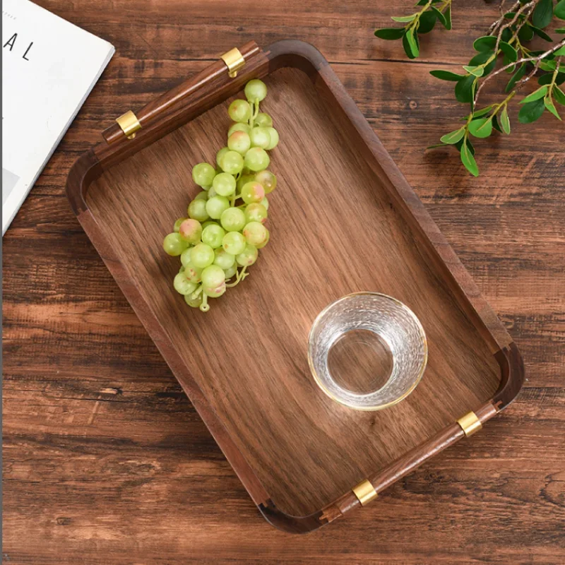 Black Walnut Tea Tray Rectangular Household Wooden Tray New Chinese Style Food Fruit Coffee Storage Nordic Simplicity