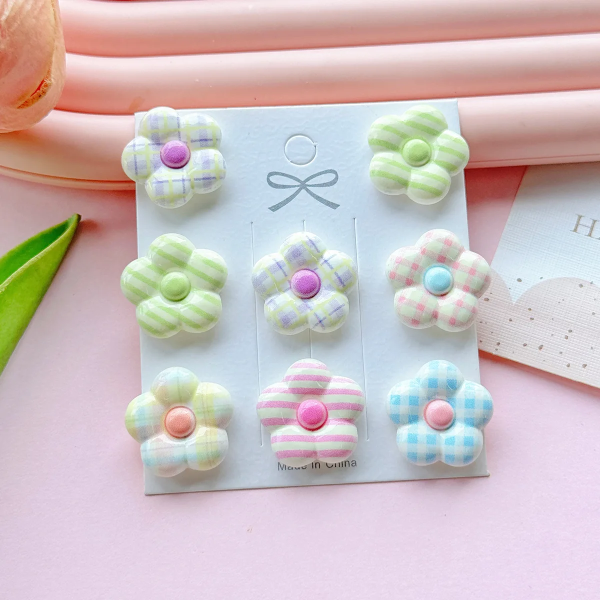 5 個ミニソヴィンテージチェック柄フラワーレジン DIY アクセサリー携帯電話ケースヘアアクセサリーヘアピンクリーム接着剤フラットバック冷凍庫