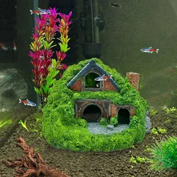 Creative Moss House Shape Fish Tank Ornaments Decoration Landscaping Resin Rockery Aquarium Resin Rockery Home Craft Ornaments