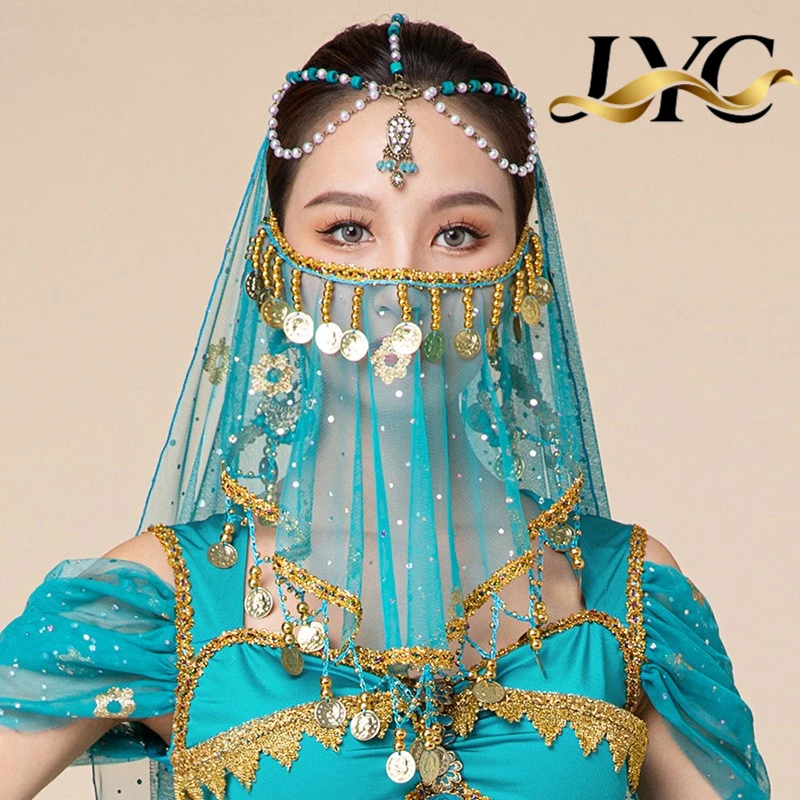 Écharpe de danse du ventre orientale d'halloween pour femmes, masque en voile perlé de Style Hanfu ancien